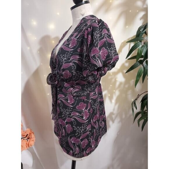 Vtg 90s Y2K NWT Max Studio Sheer Floral Babydoll Tie Top Size L Whimsigoth Fairy - Picture 2 of 11